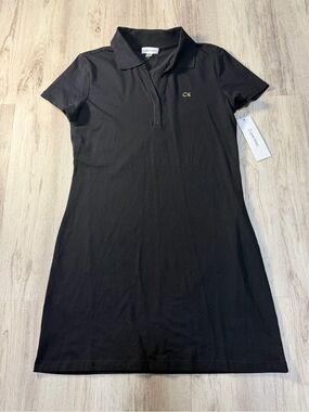 Calvin Klein Black Polo Dress with Gold CK Emblem